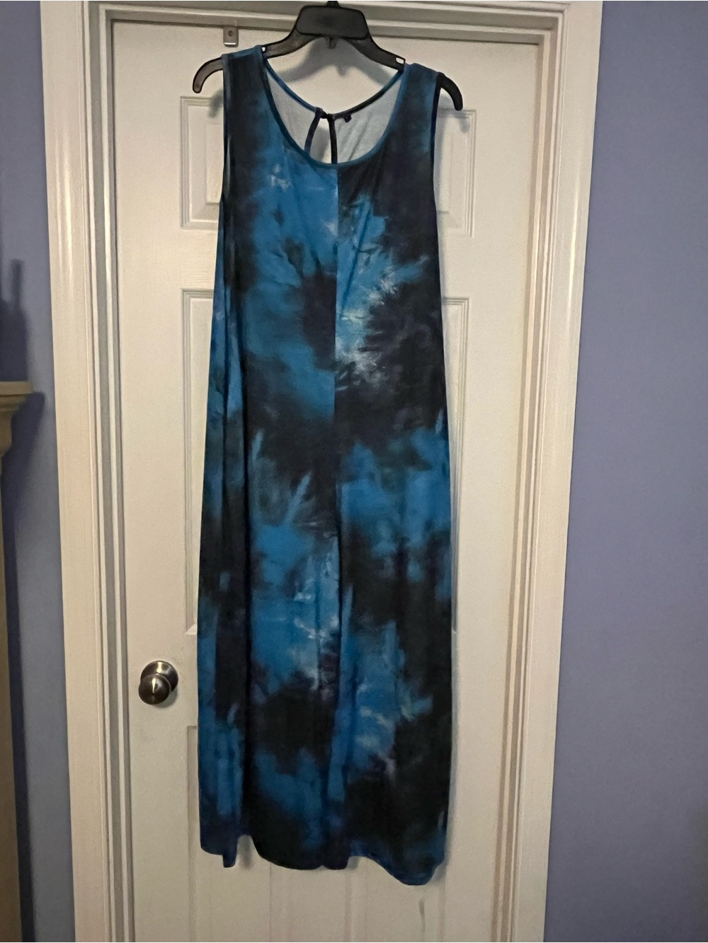 Blue and Black Tie-Dye Maxi Jumper- Sleeveless